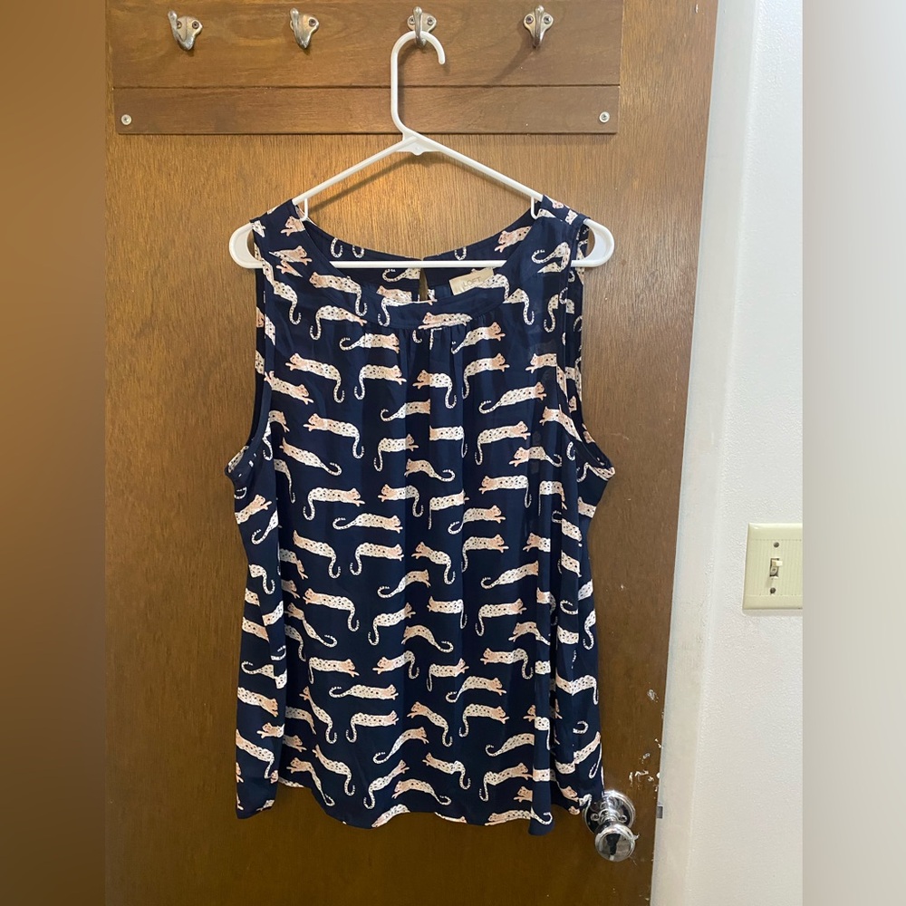 Navy Blue Leopard Print Sleeveless Top